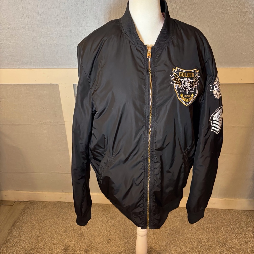 Black/ Orange interior Bomber Jacket Unisex SZ WMN L, Mens Med, Biker Streetwear